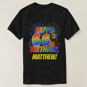 Camiseta Rainbow Parece FELIZ 66º ANIVERSÁRIO; Fireworks + 