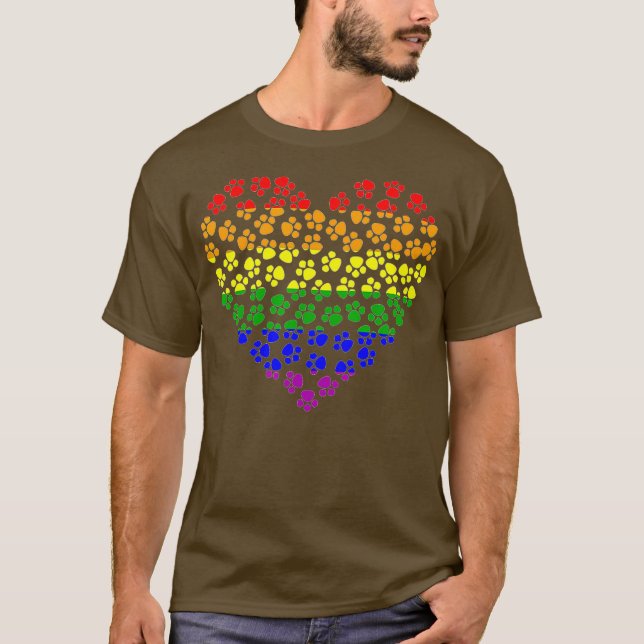 Camiseta Rainbow Paw Print Heart Orgulho gay Flag Dog Lover (Frente)