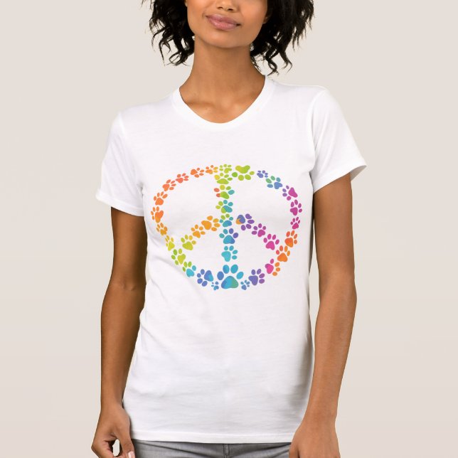 Camiseta Rainbow Paw Print Peace Sign T Shirt (Frente)
