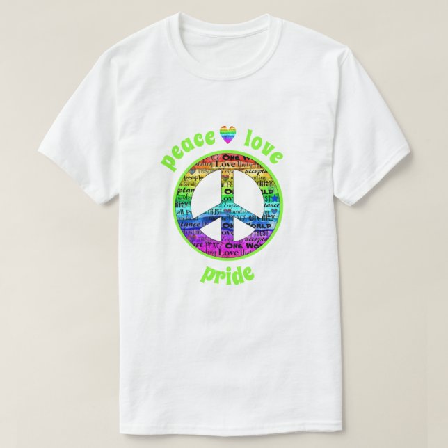 Camiseta Rainbow Peace Love Pride (Frente do Design)