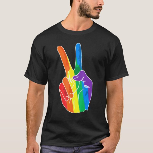 Camiseta Rainbow Peace Sign Love Lésbica Gay LGBT Orgulho L (Frente)