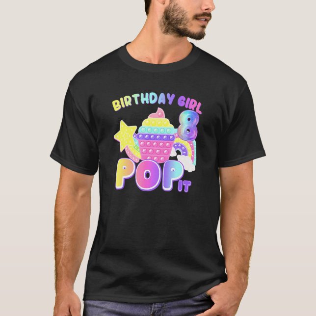 Camiseta Rainbow Pop It Birthday Girl 8 Year 8º Birth (Frente)