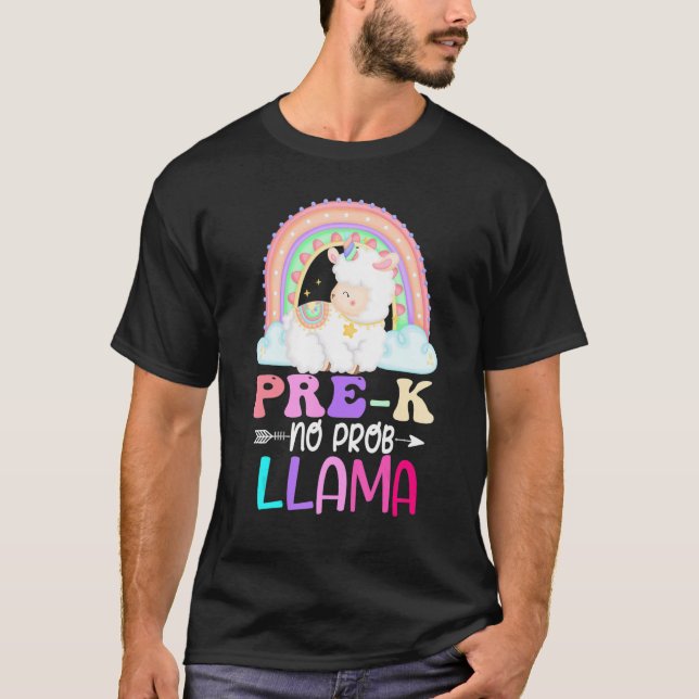 Camiseta Rainbow Pre-K No Prob Llama 100th Day of School (Frente)