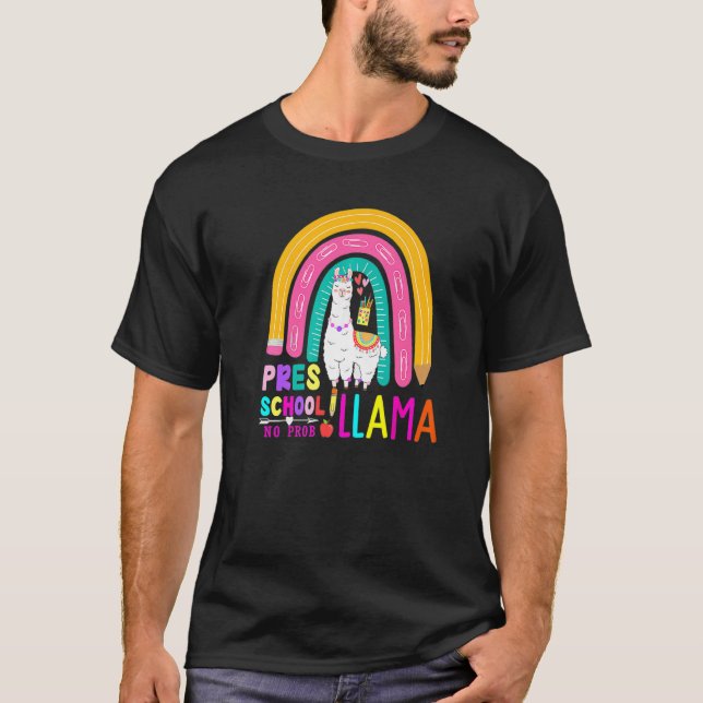 Camiseta Rainbow Pres School No Prob Llama 100th Day of Sch (Frente)