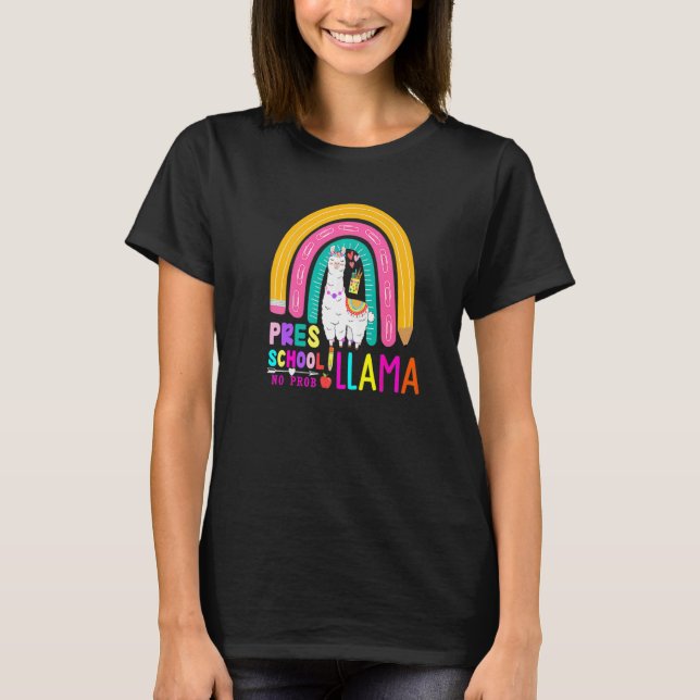 Camiseta Rainbow Pres School No Prob Llama 100th Day of Sch (Frente)