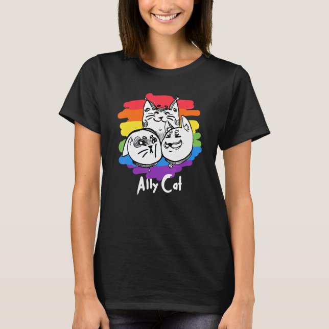 Camiseta Rainbow Pride Lgbt Gay Flag Ally Cat 1 (Frente)