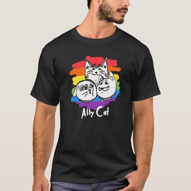 Camiseta Rainbow Pride Lgbt Gay Flag Ally Cat 1 (Frente)