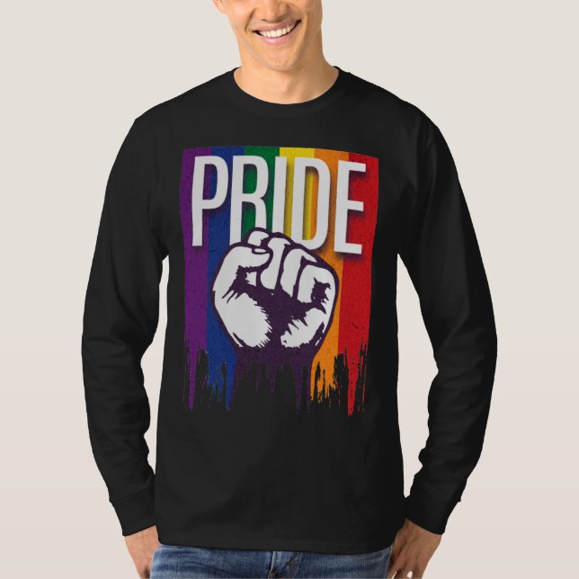 Camiseta Rainbow Pride LGBTQ Flag Power to the People Fist  (Frente)