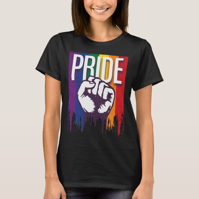Camiseta Rainbow Pride LGBTQ Flag Power to the People Fist  (Frente)