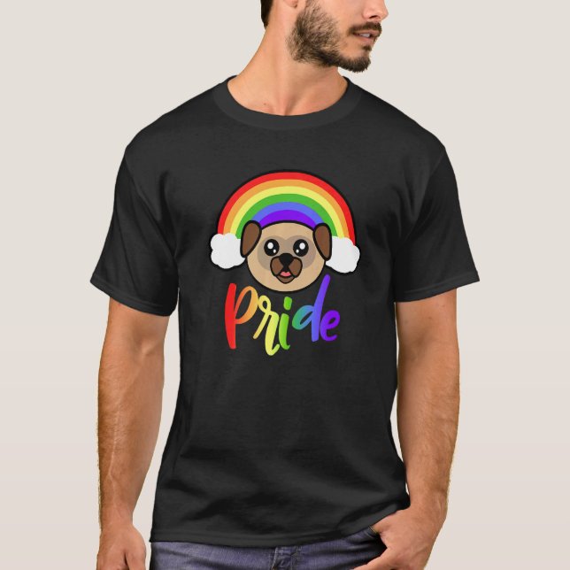 Camiseta Rainbow Pride Pug Cute LGBTQ Rainbow Pug   (Frente)