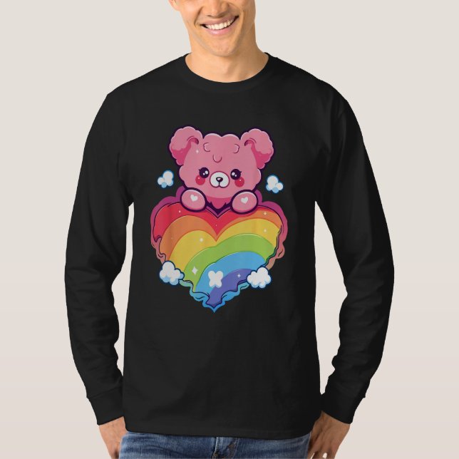 Camiseta Rainbow Pride Teddy Bear LGBTQ+ Gay Lesbian Queer  (Frente)