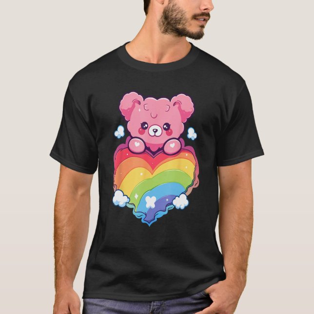 Camiseta Rainbow Pride Teddy Bear LGBTQ+ Gay Lesbian Queer  (Frente)