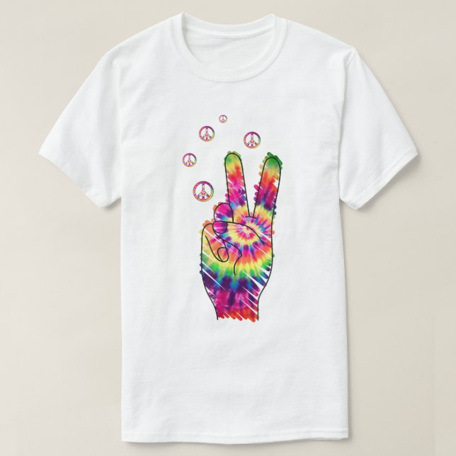 Camiseta Rainbow Retro Tie Dye Psychedelic Sinal de Paz (Frente do Design)