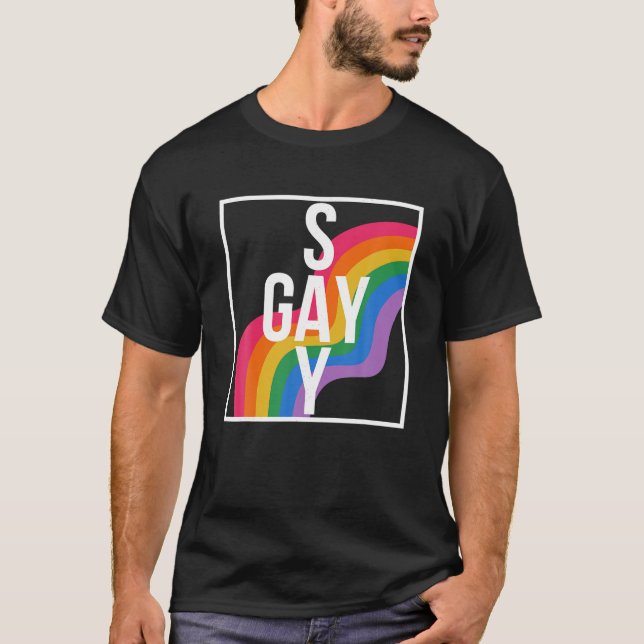 Camiseta Rainbow say Gay Protect Queer Kids Pride Mês LGB (Frente)