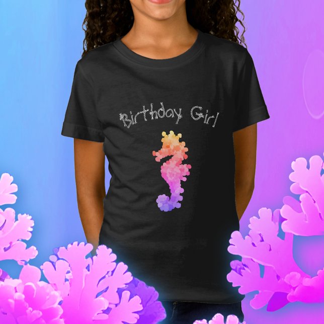 Camiseta Rainbow Seacavalo Birthday Girl Personalizada (Criador carregado)