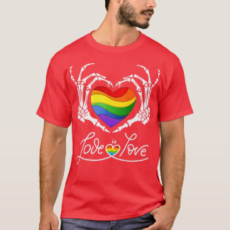 Camiseta Rainbow Skeleton Heart Love Is Love LGB Gay Lesbia
