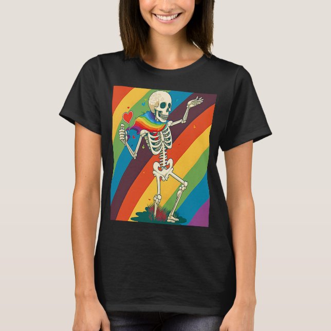 Camiseta Rainbow Skeleton Heart Love is Love LGBT Gay Lesbi (Frente)