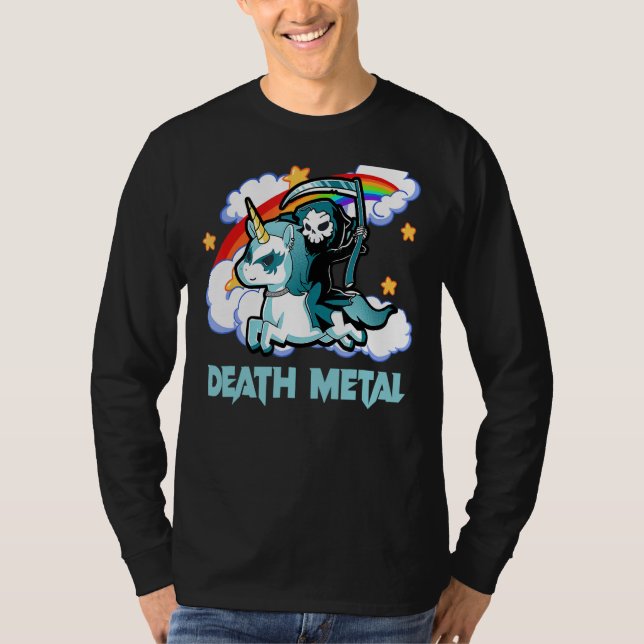Camiseta Rainbow Skeleton Unicorn Death Metal Music Festiva (Frente)