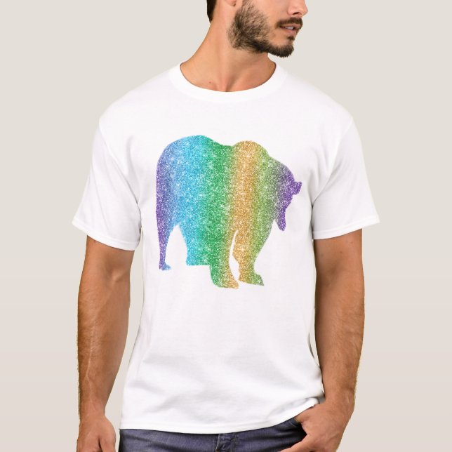 Camiseta Rainbow Sparkle Glitter Colorir Bear Animal (Frente)