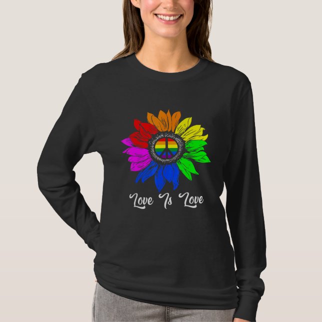Camiseta Rainbow Sunflower Love Is Love Lgbb Gay Lésbica Pr (Frente)