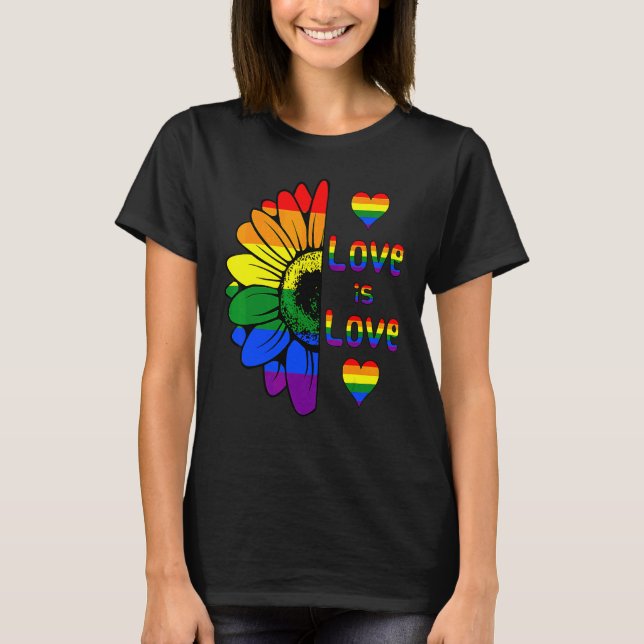Camiseta Rainbow Sunflower Love Is Love Lgbb Gay Lésbica Pr (Frente)