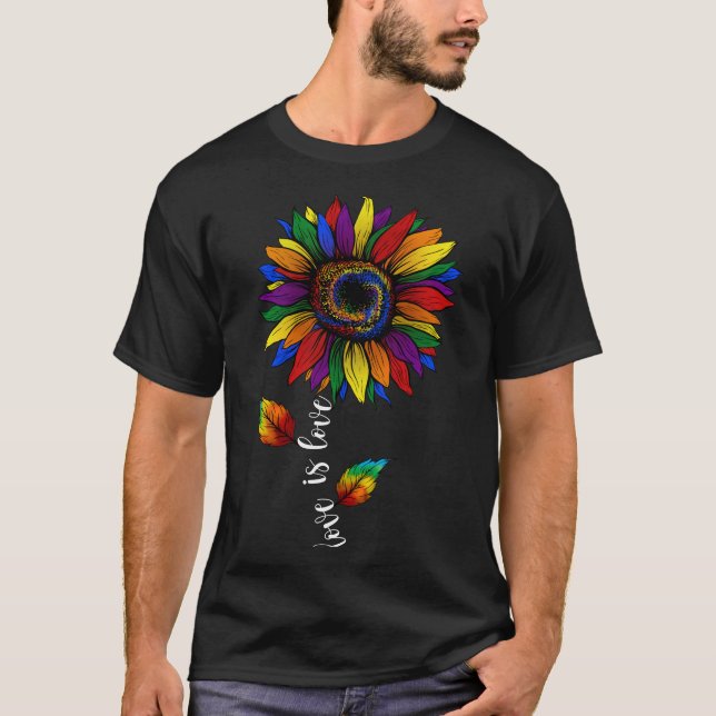 Camiseta Rainbow Sunflower Love is Love LGBT Orgulho (Frente)