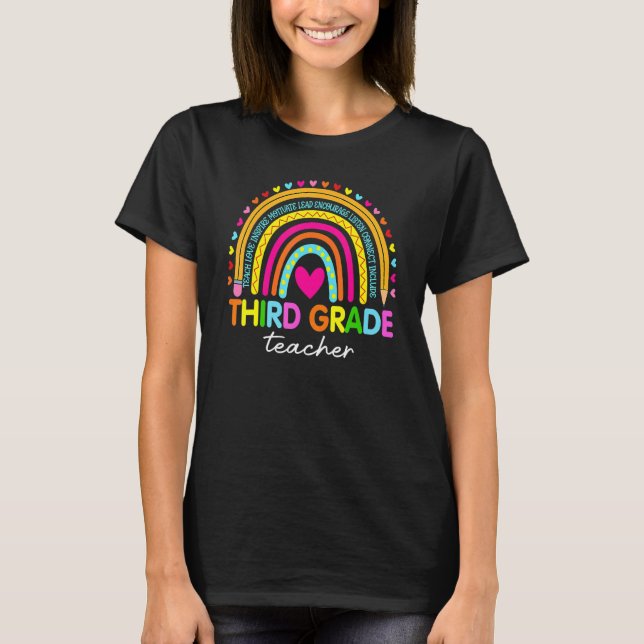 Camiseta Rainbow Teach Love inspira professor de segundo gr (Frente)