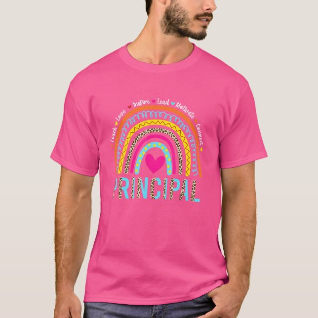 Camiseta Rainbow Teach Love Inspire Principal De Volta À Es (Frente)