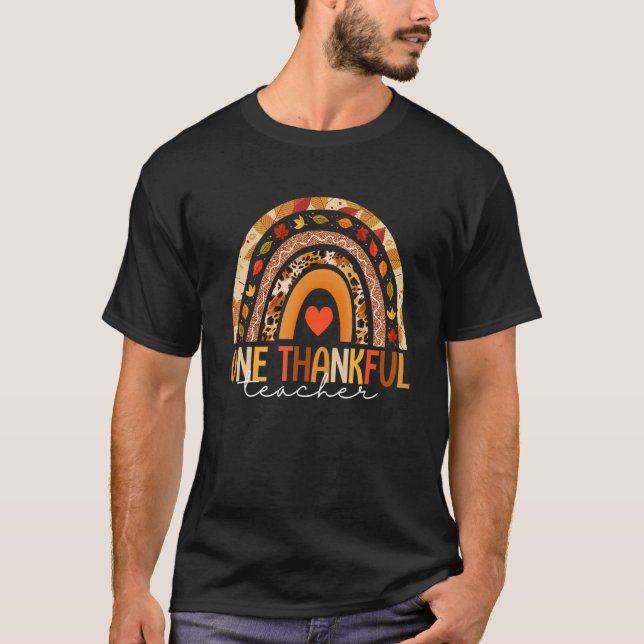 Camiseta Rainbow Thankful Teacher Fall Leaves Autumn Thanks (Frente)
