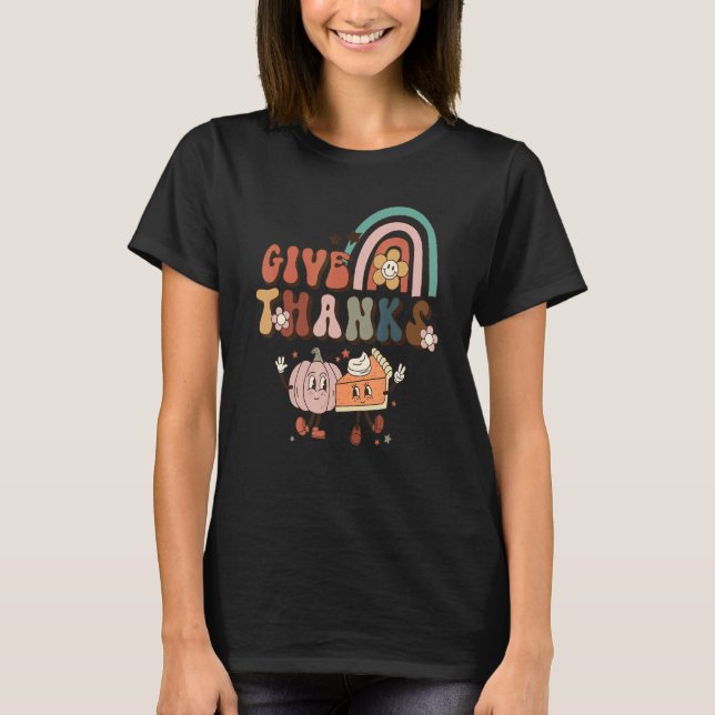 Camiseta Rainbow Thanksgiving Give Thanks Pumpkin (Frente)