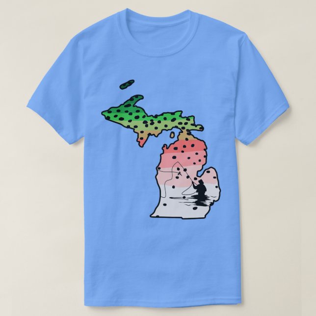 Camiseta Rainbow Trouly Fish Foto Estado De Michigan Map Fl (Frente do Design)