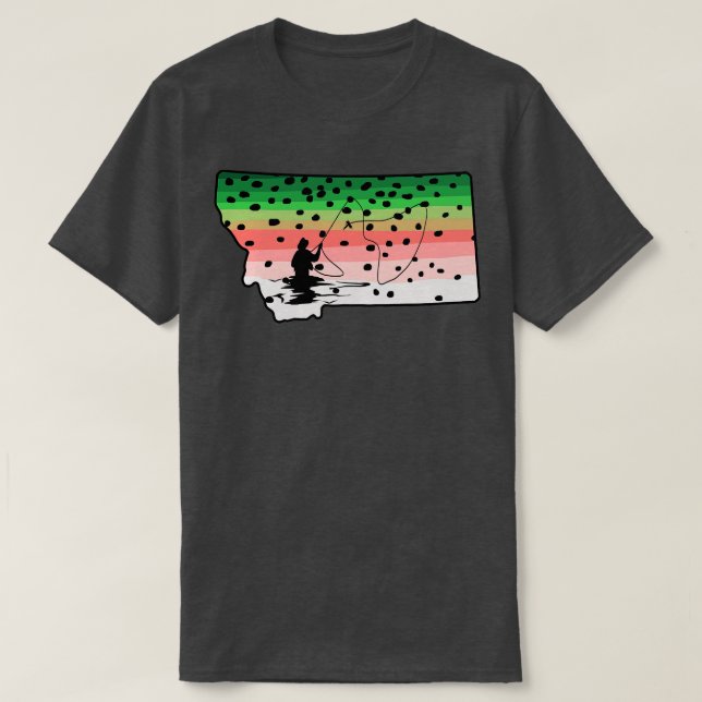 Camiseta Rainbow Trouly Fish State Map Fly Fishi (Frente do Design)
