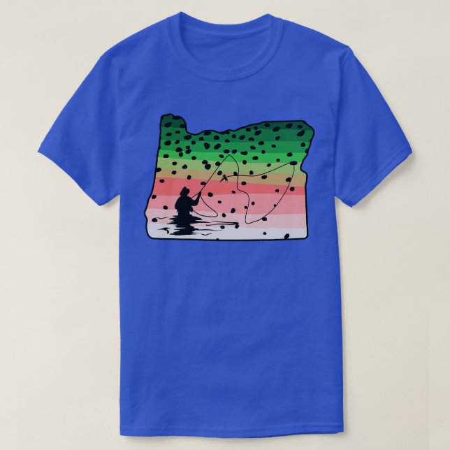 Camiseta Rainbow Trouly Fish State Map Fly Fishin (Frente do Design)