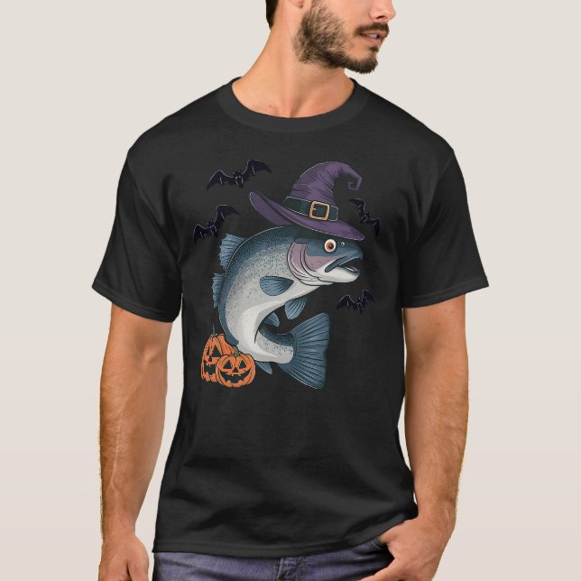 Camiseta Rainbow Trout Fish Halloween Costume Pumpkin Bat W (Frente)