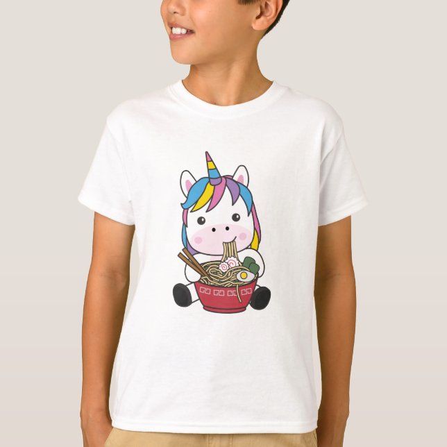 Camiseta Rainbow Unicorn ama Ramen Pasta (Frente)