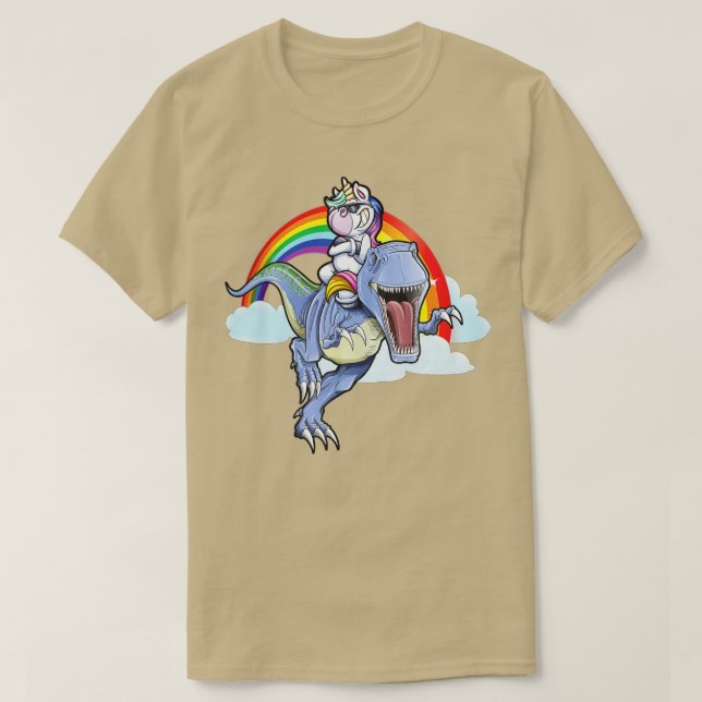 Camiseta Rainbow Unicorn Andando T rex Dinossaur Meninas M (Frente do Design)