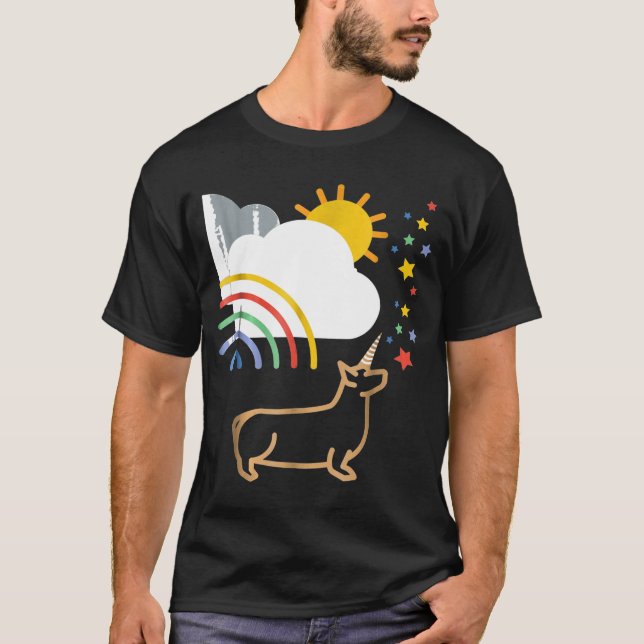 Camiseta Rainbow Unicorn Corgi Dog Tee (Frente)