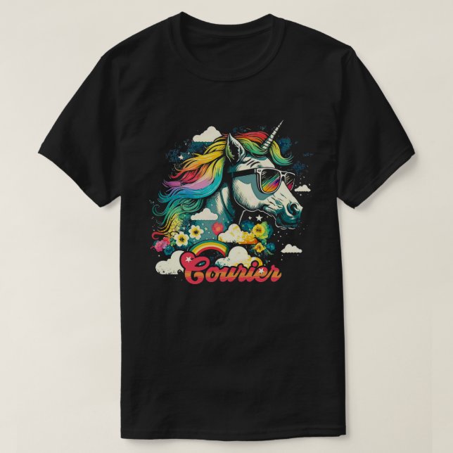 Camiseta Rainbow Unicorn Courier (Frente do Design)