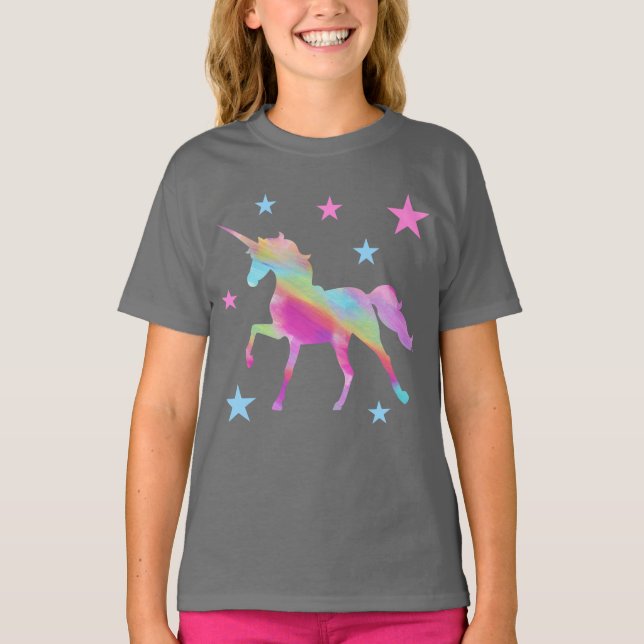 Camiseta Rainbow Unicorn E Stars T-Shirt (Frente)