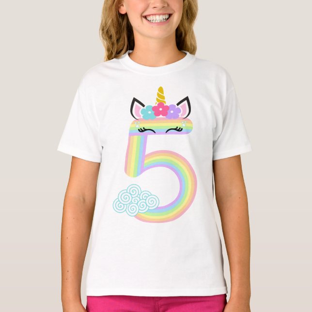 Camiseta Rainbow Unicorn Fifth Birthday Shirt (Frente)