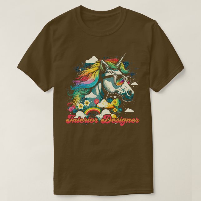 Camiseta Rainbow Unicorn Interior Designer (Frente do Design)