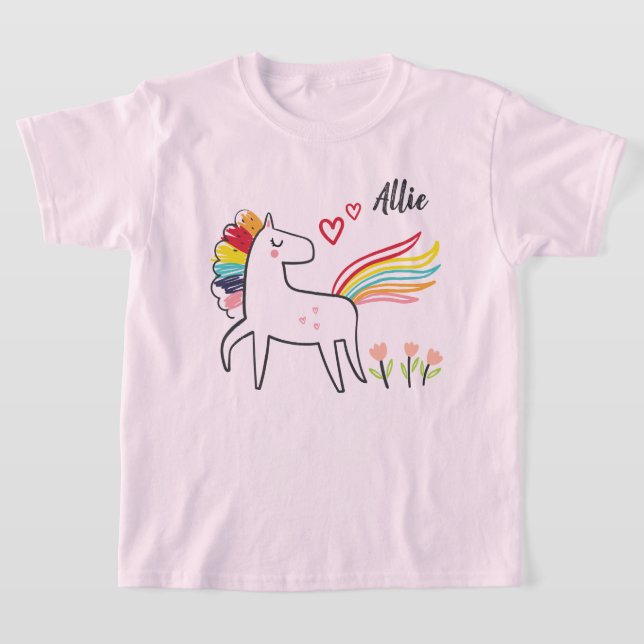 Camiseta Rainbow Unicorn Love Custom Name (Postura )