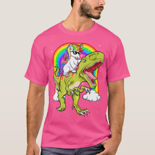 Camiseta Rainbow Unicorn Riding T Rex - Meninas do Dinossau