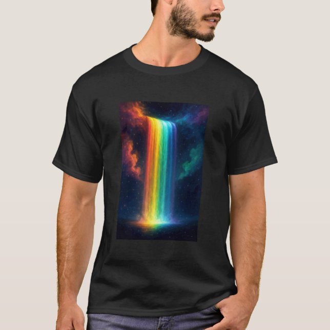 Camiseta Rainbow Waterfall at Night Fantasy Landscape Dream (Frente)