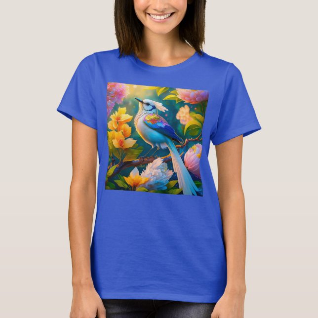 Camiseta Rainbow Winged Jay Fantasy Bird (Frente)