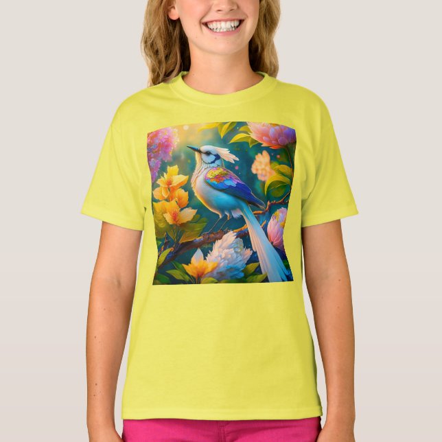 Camiseta Rainbow Winged Jay Fantasy Bird (Frente)