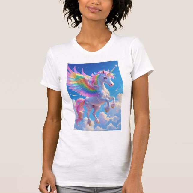 Camiseta Rainbow Winged Prancing Unicorn (Frente)
