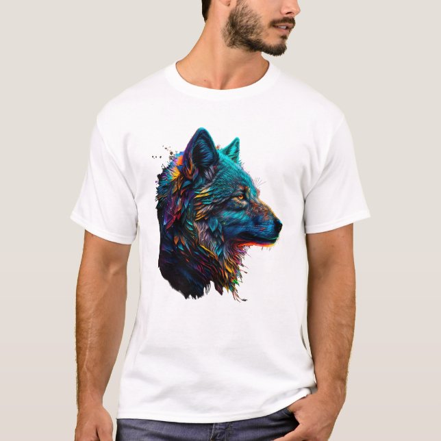 Camiseta Rainbow Wolf Animal Colorful Graphic (Frente)