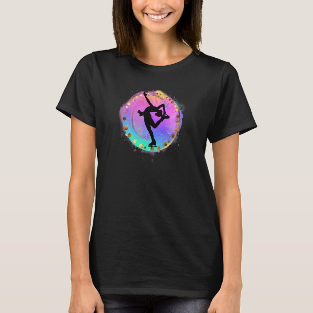 Camiseta Rainbow Womens Ice Skating Dancer Figure Skate Tee (Frente)
