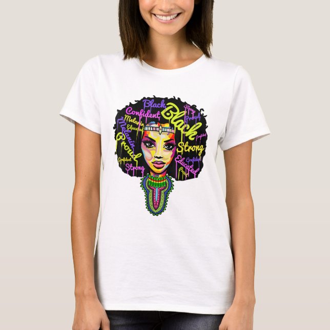 Camiseta Rainha Africana Forte para as Mulheres - Histo Neg (Frente)